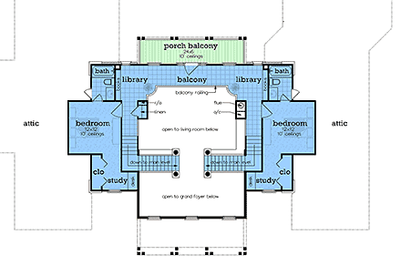 Colonial, Southern, Traditional House Plan 76968 with 4 Beds, 7 Baths, 2 Car Garage Second Level Plan