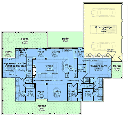 Country, Farmhouse, Southern, Traditional House Plan 76969 with 4 Beds, 4 Baths, 3 Car Garage First Level Plan