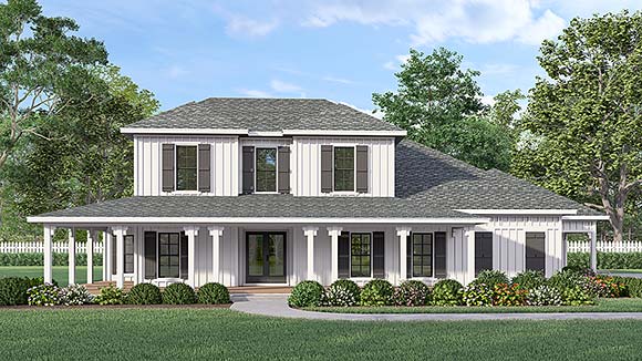 Country, Farmhouse, Southern, Traditional House Plan 76969 with 4 Beds, 4 Baths, 3 Car Garage Elevation