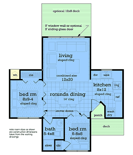 Contemporary House Plan 76974 with 2 Beds, 1 Baths First Level Plan