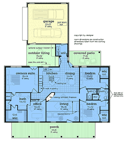 Farmhouse, Traditional House Plan 76976 with 3 Beds, 3 Baths, 2 Car Garage First Level Plan