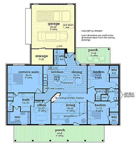 Contemporary, Farmhouse House Plan 76978 with 3 Beds, 3 Baths, 2 Car Garage First Level Plan