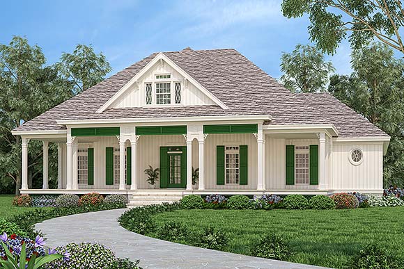 Country, Ranch, Southern House Plan 76980 with 3 Beds, 3 Baths, 2 Car Garage Elevation