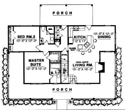 Country House Plan 77004 with 2 Beds, 2 Baths First Level Plan