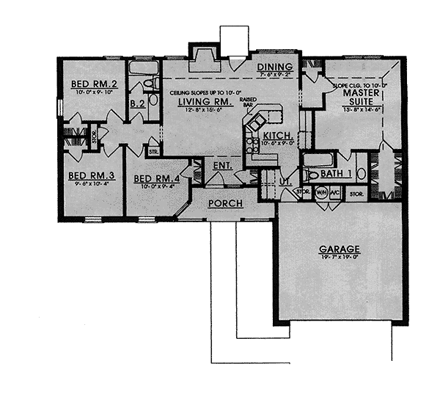 One-Story, Ranch, Traditional House Plan 77007 with 4 Beds, 2 Baths, 2 Car Garage First Level Plan
