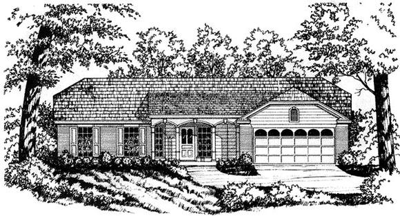 One-Story, Ranch, Traditional House Plan 77007 with 4 Beds, 2 Baths, 2 Car Garage Elevation