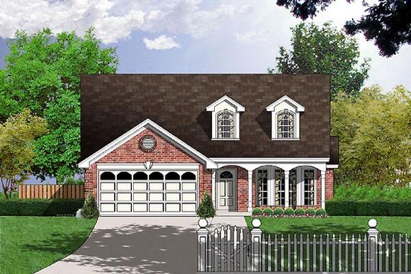 Cape Cod, Colonial, Narrow Lot, One-Story House Plan 77017 with 3 Beds, 2 Baths, 2 Car Garage Elevation