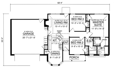 Ranch House Plan 77021 with 3 Beds, 2 Baths, 2 Car Garage First Level Plan