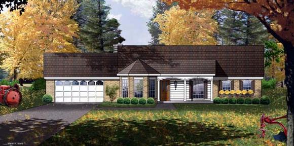Ranch House Plan 77021 with 3 Beds, 2 Baths, 2 Car Garage Elevation