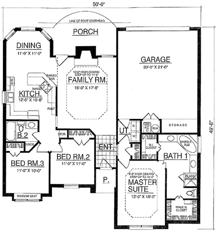 European, One-Story, Traditional House Plan 77022 with 3 Beds, 2 Baths, 2 Car Garage First Level Plan