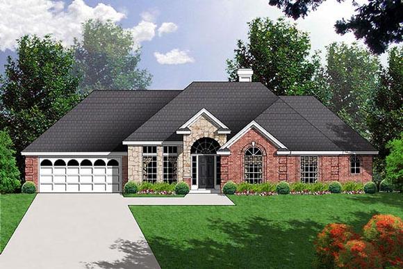 European, One-Story, Traditional House Plan 77024 with 3 Beds, 2 Baths, 2 Car Garage Elevation