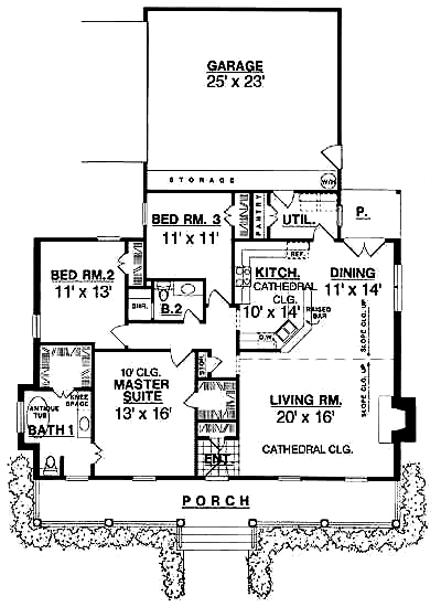 House Plan 77027 - One-Story Style with 1654 Sq Ft, 3 Bed, 2 Bath ...
