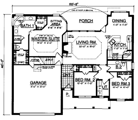 Country House Plan 77029 with 3 Beds, 2 Baths, 2 Car Garage First Level Plan