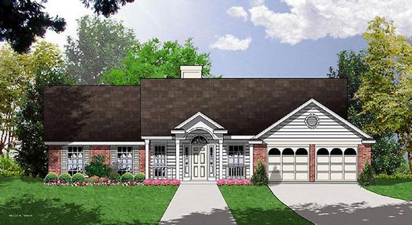 Colonial, One-Story, Traditional House Plan 77041 with 4 Beds, 2 Baths, 2 Car Garage Elevation