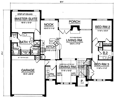 European, One-Story House Plan 77045 with 3 Beds, 2 Baths, 2 Car Garage First Level Plan