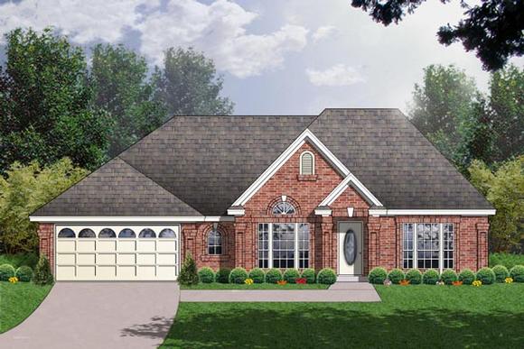 European, One-Story House Plan 77045 with 3 Beds, 2 Baths, 2 Car Garage Elevation
