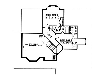 Country House Plan 77054 with 3 Beds, 2.5 Baths, 2 Car Garage Second Level Plan