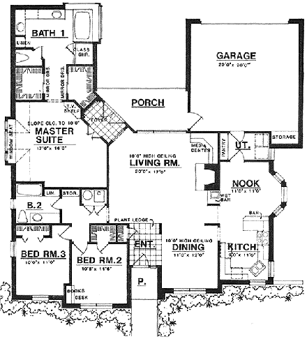 European, One-Story House Plan 77056 with 3 Beds, 2 Baths, 2 Car Garage First Level Plan