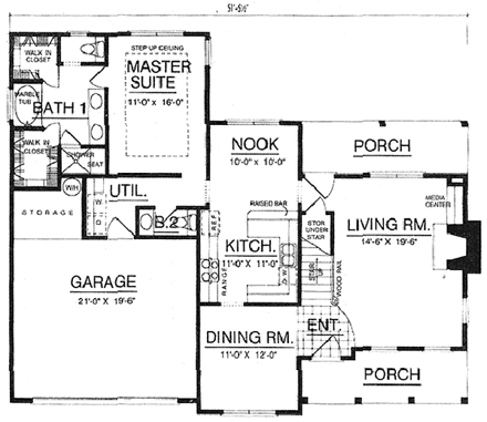 Farmhouse, Traditional House Plan 77058 with 4 Beds, 2.5 Baths, 2 Car Garage First Level Plan