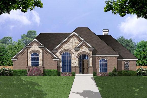 European, One-Story House Plan 77060 with 3 Beds, 2.5 Baths, 2 Car Garage Elevation