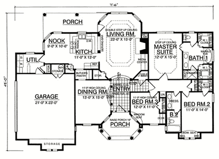 European, One-Story House Plan 77068 with 3 Beds, 2 Baths, 2 Car Garage First Level Plan