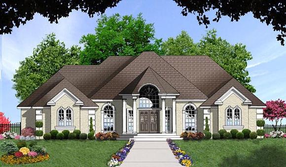 European, One-Story House Plan 77068 with 3 Beds, 2 Baths, 2 Car Garage Elevation