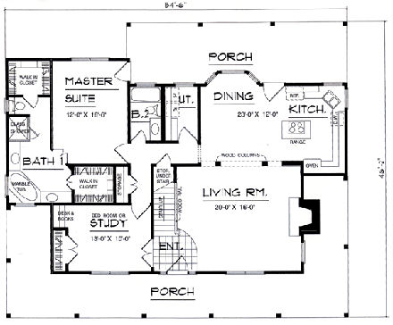 Country House Plan 77078 with 3 Beds, 3 Baths First Level Plan
