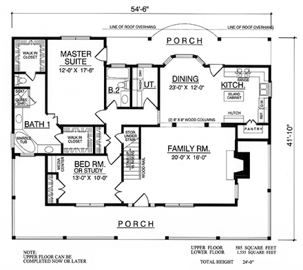 Country House Plan 77080 with 4 Beds, 3 Baths First Level Plan
