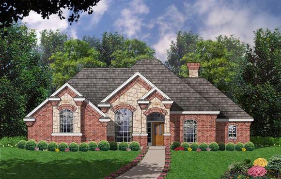 European, One-Story, Tudor House Plan 77081 with 3 Beds, 2 Baths, 2 Car Garage Elevation