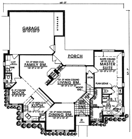 Traditional House Plan 77083 with 3 Beds, 2.5 Baths, 2 Car Garage First Level Plan