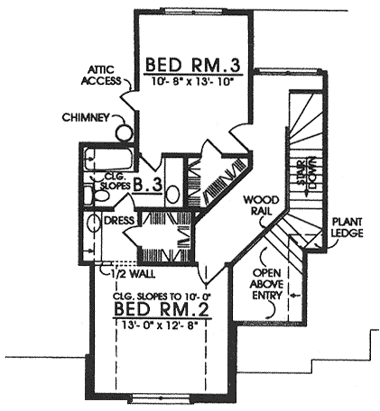 Traditional House Plan 77083 with 3 Beds, 2.5 Baths, 2 Car Garage Second Level Plan