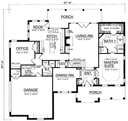 European, Tudor House Plan 77087 with 3 Beds, 3 Baths, 2 Car Garage First Level Plan