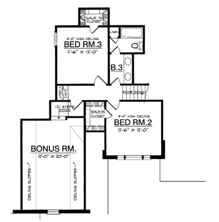 European, Tudor House Plan 77087 with 3 Beds, 3 Baths, 2 Car Garage Second Level Plan