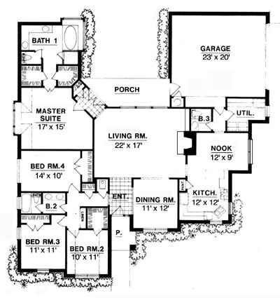 House Plan 77088 - One-Story Style with 2315 Sq Ft, 4 Bed, 2 Bath ...
