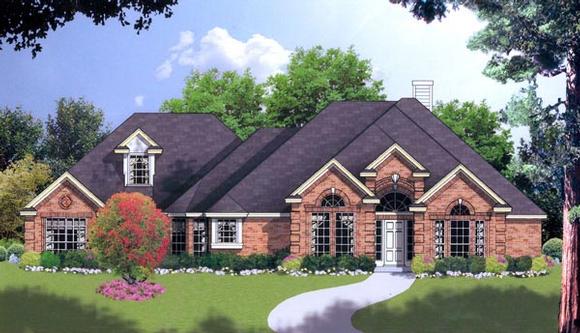 European House Plan 77091 with 4 Beds, 2.5 Baths, 3 Car Garage Elevation