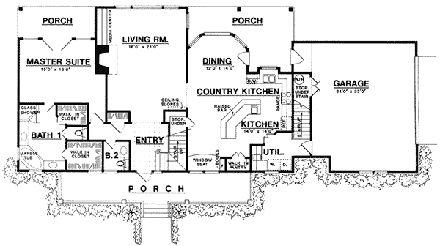 Country House Plan 77093 with 3 Beds, 3 Baths, 2 Car Garage First Level Plan