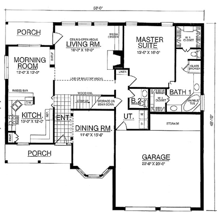 Traditional House Plan 77099 with 4 Beds, 4 Baths, 2 Car Garage First Level Plan