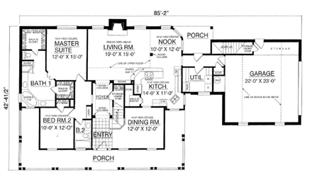 Country House Plan 77102 with 4 Beds, 3 Baths, 2 Car Garage First Level Plan