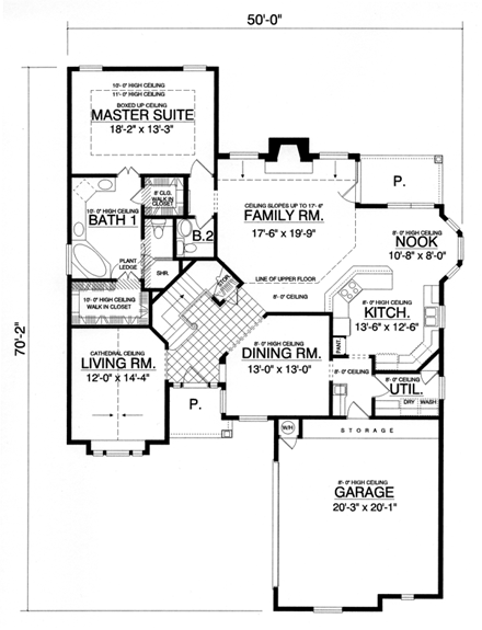 European, Mediterranean House Plan 77104 with 4 Beds, 2.5 Baths, 2 Car Garage First Level Plan