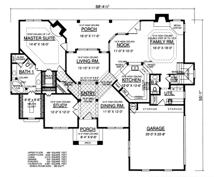 European House Plan 77110 with 3 Beds, 2.5 Baths, 2 Car Garage First Level Plan