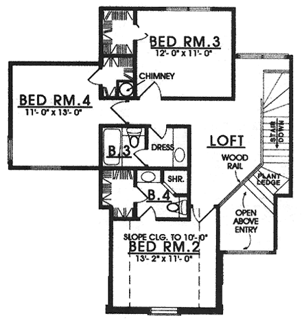 European, Mediterranean, Tudor House Plan 77112 with 4 Beds, 3.5 Baths, 2 Car Garage Second Level Plan