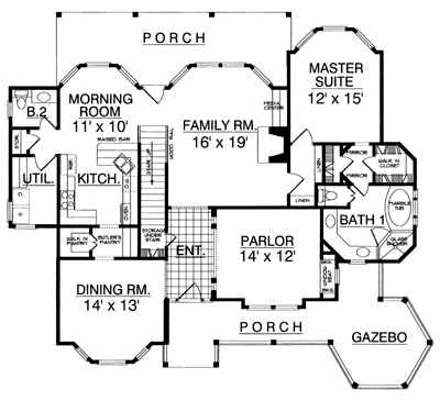 House Plan 77115 with 4 Beds, 3.5 Baths First Level Plan
