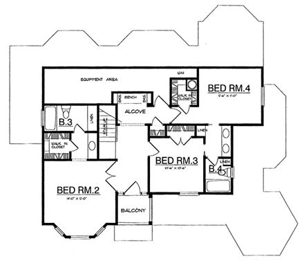 House Plan 77115 with 4 Beds, 3.5 Baths Second Level Plan