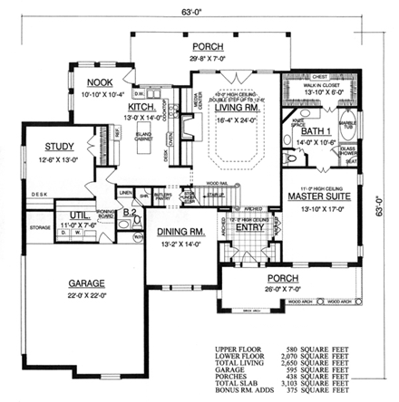 European, Tudor House Plan 77119 with 3 Beds, 3 Baths, 2 Car Garage First Level Plan