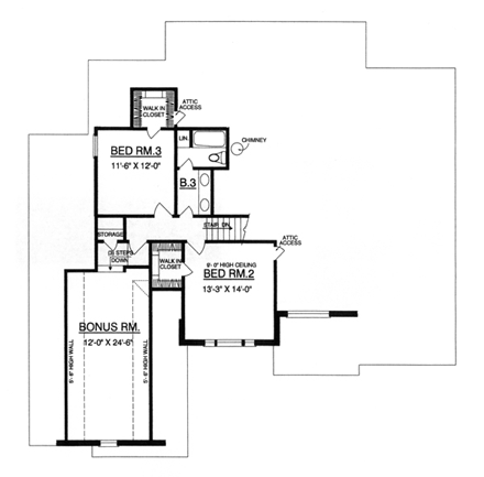European, Tudor House Plan 77119 with 3 Beds, 3 Baths, 2 Car Garage Second Level Plan