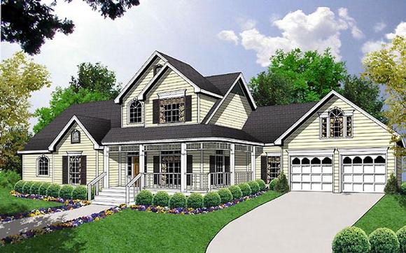 Country, Farmhouse House Plan 77121 with 3 Beds, 3 Baths, 2 Car Garage Elevation