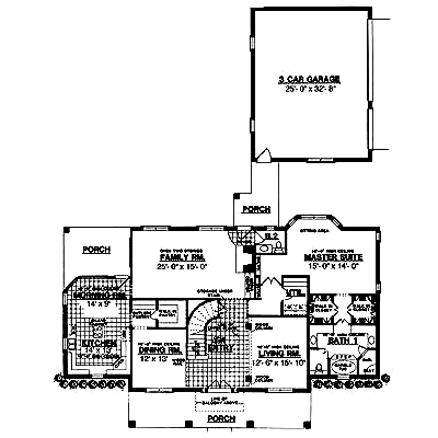 Colonial, Southern House Plan 77129 with 4 Beds, 3.5 Baths, 3 Car Garage First Level Plan