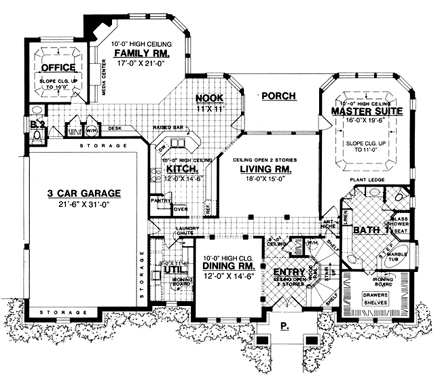 European, Victorian House Plan 77131 with 3 Beds, 2.5 Baths, 3 Car Garage First Level Plan
