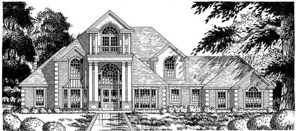 Colonial, European House Plan 77133 with 4 Beds, 4 Baths, 2 Car Garage Elevation