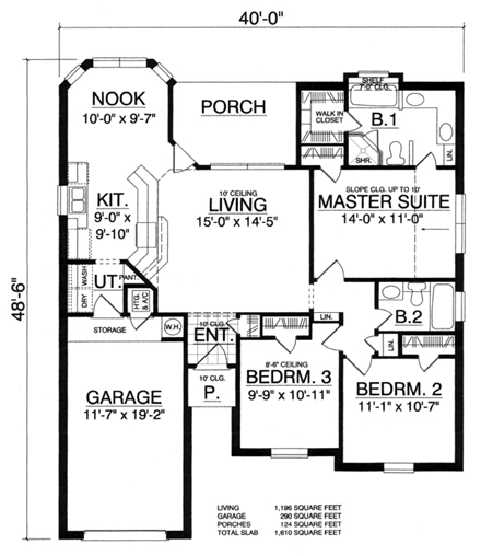 Narrow Lot, One-Story, Traditional House Plan 77139 with 3 Beds, 2 Baths, 1 Car Garage First Level Plan